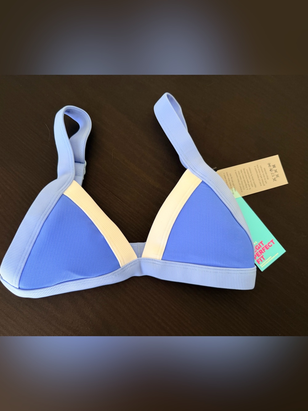 NWT Light Blue & White Triangle Bikini Top with Ribbed Texture - Picture 1 of 4